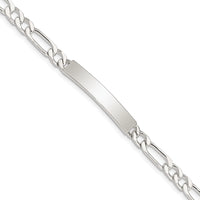 Sterling Silver 7inch Polished Engraveable Figaro Link ID Bracelet