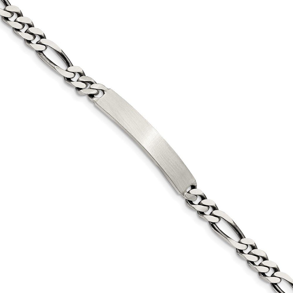 Sterling Silver 7inch Engraveable Antiqued Figaro Link ID Bracelet