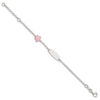 Sterling Silver Childrens Enameled Flower 5in Plus 1IN EXT ID Bracelet