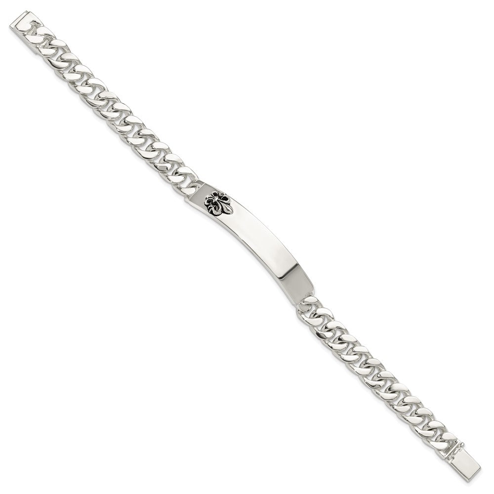 Sterling Silver Antiqued Fleur-de-lis ID Men's Bracelet