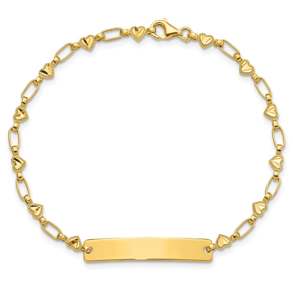 Sterling Silver Gold-plated 7.5 inch Hearts ID Bracelet