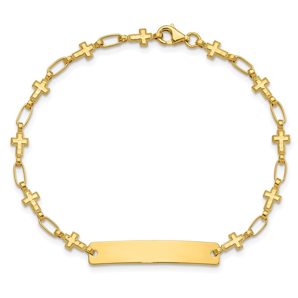 Sterling Silver Gold-plated 7.5 inch Cross ID Bracelet