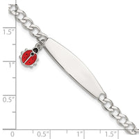 Sterling Silver  Polished and Enameled Ladybug Children's ID Bracelet