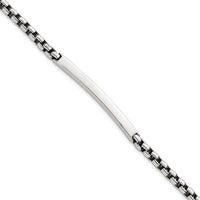 Sterling Silver Antiqued Round Box Chain 8 Inch Men's ID/Bar Bracelet