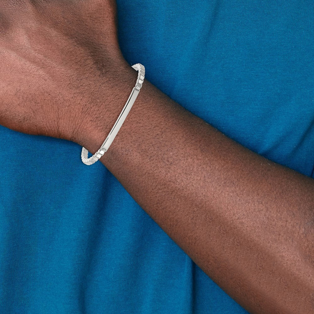 Sterling Silver Polished 3.7mm Box Chain 8 Inch Men's ID/Bar Bracelet
