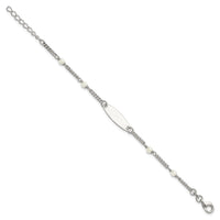 SS Polished Curb Link and Acrylic Pearl 5in w/1in Ext Childrens ID Bracelet