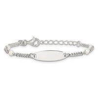 SS Polished Curb Link and Acrylic Pearl 5in w/1in Ext Childrens ID Bracelet