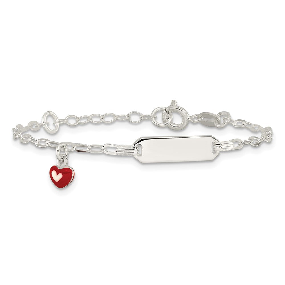 SS Polished Enameled Heart 5in w/1in ext Children's ID Bracelet
