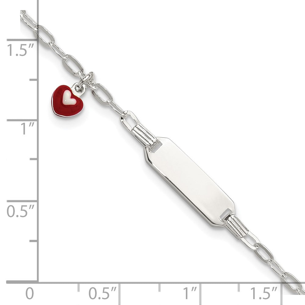 SS Polished Enameled Heart 5in w/1in ext Children's ID Bracelet