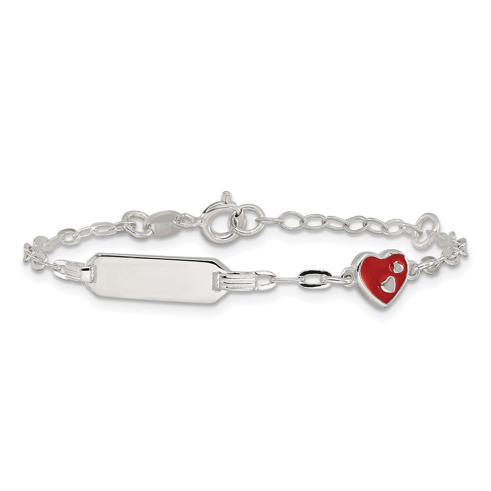 SS Polished Enameled Heart 5in w/1in ext Children's ID Bracelet