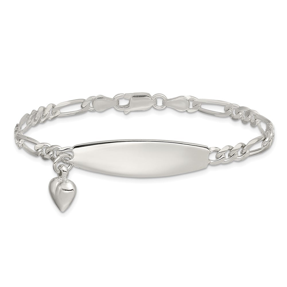 Sterling Silver ID with Heart Figaro Link 8in Bracelet