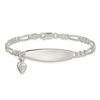 Sterling Silver ID with Heart Figaro Link 8in Bracelet
