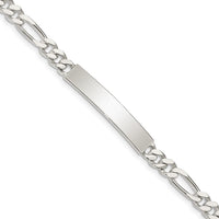 Sterling Silver Polished Engraveable Figaro Link ID Bracelet