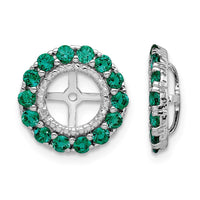 Sterling Silver Rhodium Diam. & Created Emerald Earring Jacket