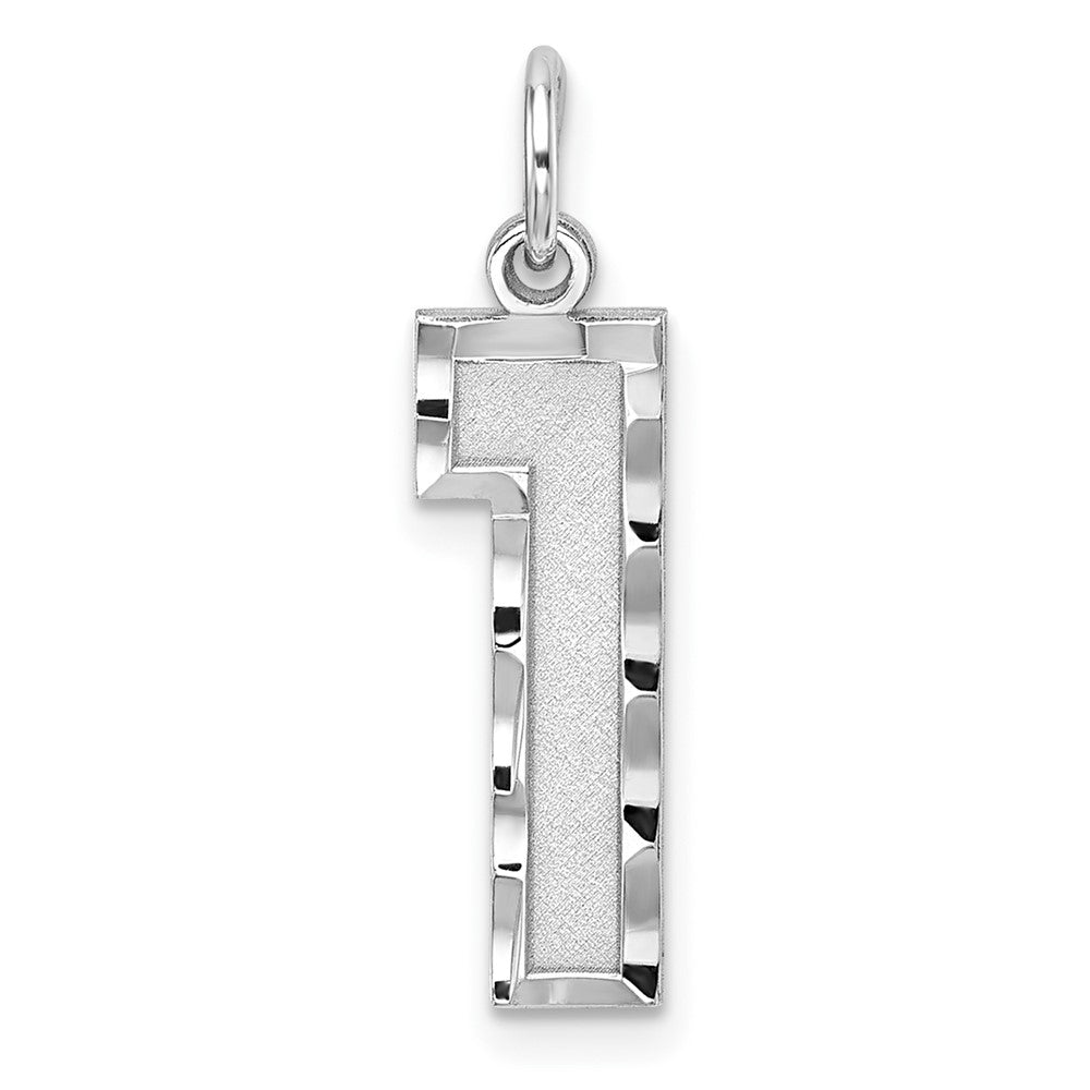 Sterling Silver Rhodium-plated Large Diamond-cut #1 Charm