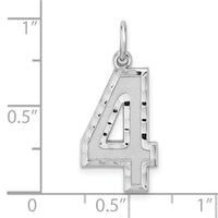 Sterling Silver Rhodium-plated Large Diamond-cut #4 Charm