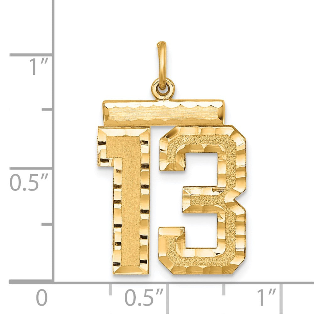 Sterling Silver Gold-plated Large Diamond-cut #13 Charm