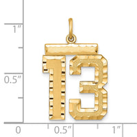 Sterling Silver Gold-plated Large Diamond-cut #13 Charm