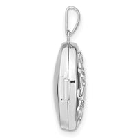 Sterling Silver Rhodium-plated Floral 17mm Oval Locket