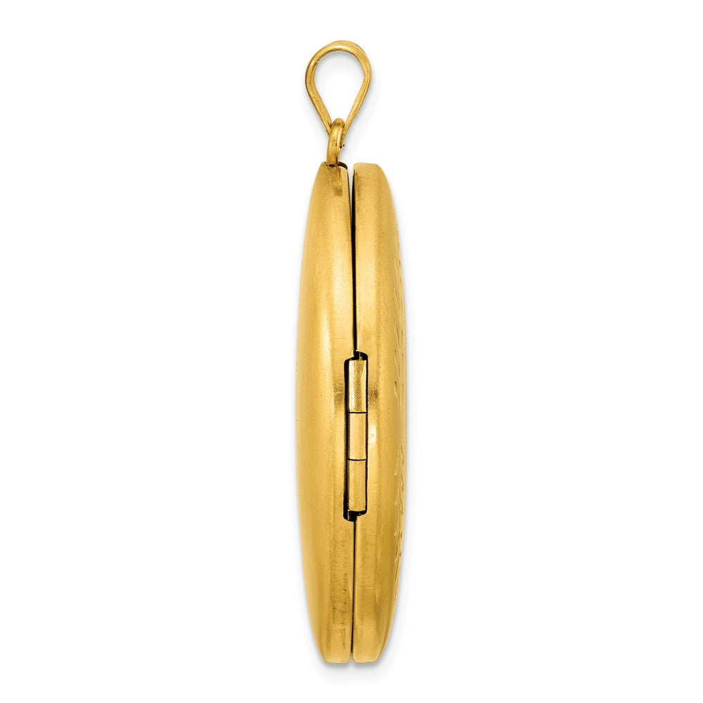 1/20 14K Gold Filled 34mm Polished/Satin Leaf Border 2-Frame Oval Locket