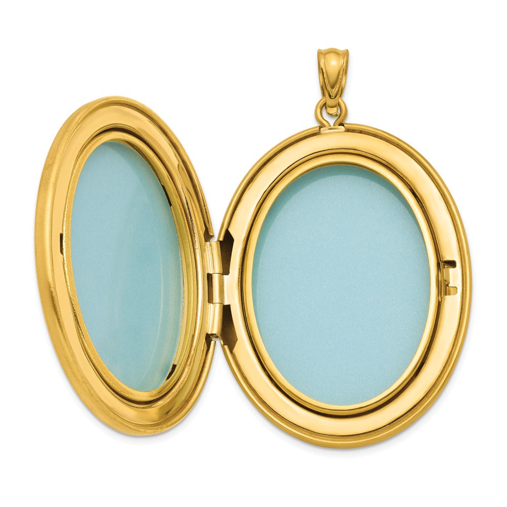 1/20 14K Gold Filled 34mm Polished/Satin Leaf Border 2-Frame Oval Locket