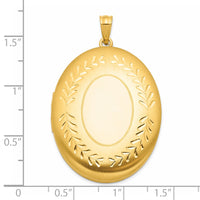 1/20 14K Gold Filled 34mm Polished/Satin Leaf Border 2-Frame Oval Locket