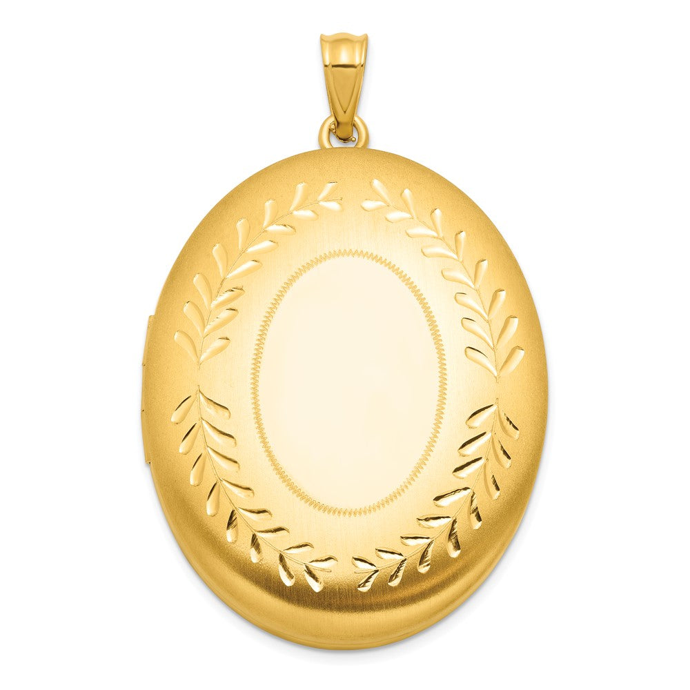 1/20 14K Gold Filled 34mm Polished/Satin Leaf Border 2-Frame Oval Locket