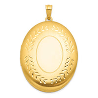 1/20 14K Gold Filled 34mm Polished/Satin Leaf Border 2-Frame Oval Locket
