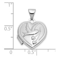 SS Rhodium-plated 15mm Dove Together forever Reversible Heart Locket