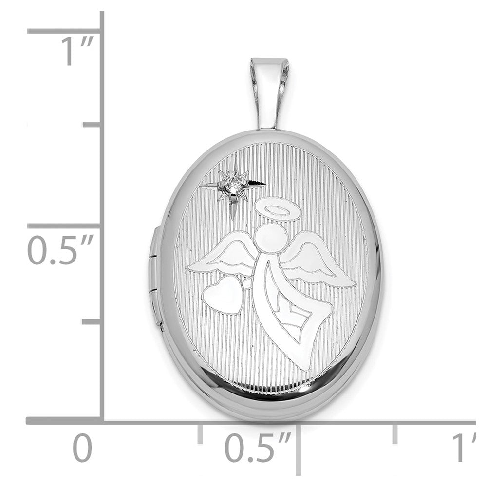 Sterling Silver Rhodium-plated Diamond 19mm Angel Oval Locket