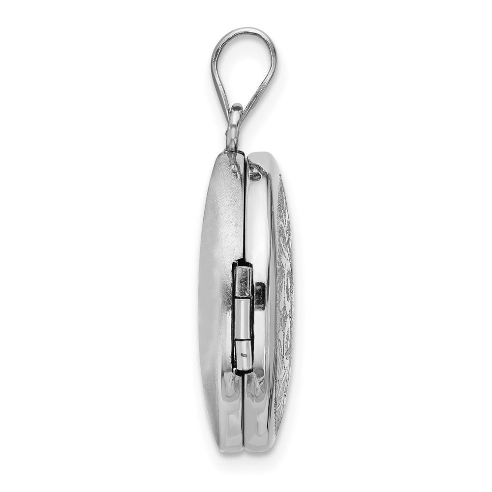 Sterling Silver Rhodium-plated 20mm Floral Round Locket