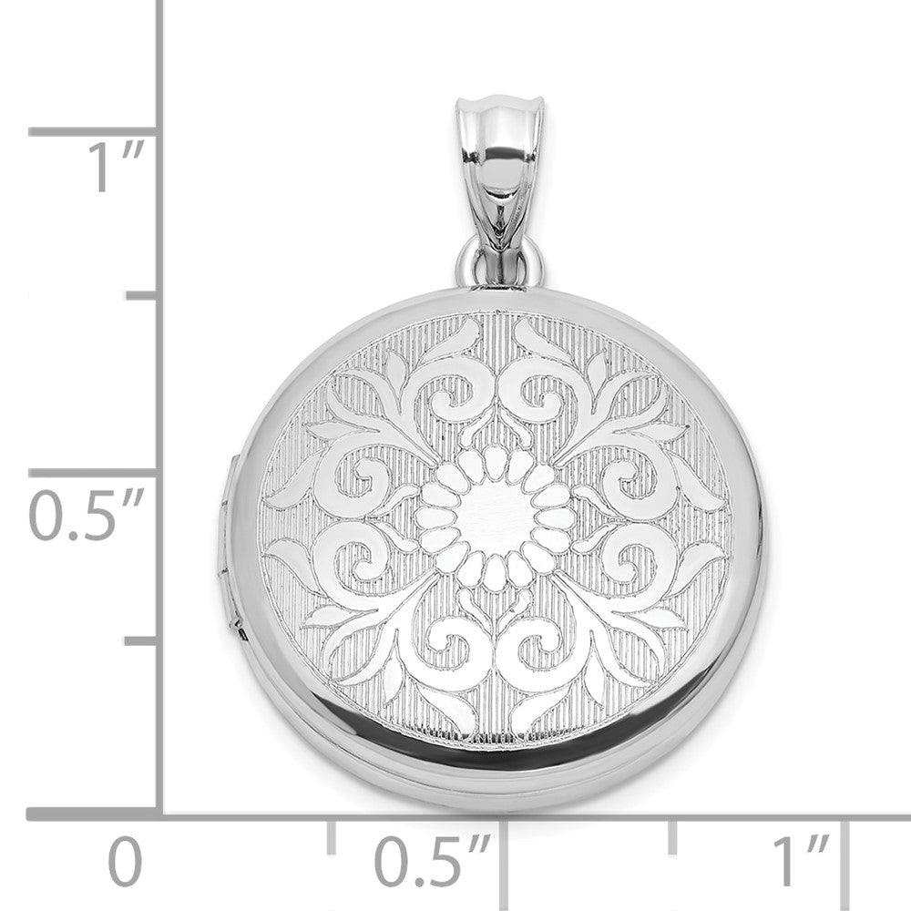 Sterling Silver Rhodium-plated 20mm Floral Round Locket