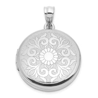 Sterling Silver Rhodium-plated 20mm Floral Round Locket