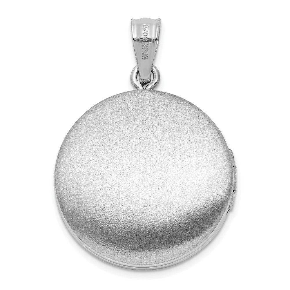 Sterling Silver Rh-plated Diamond Star 20mm Circular Border Round Locket