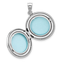 Sterling Silver Rh-plated Diamond Star 20mm Circular Border Round Locket