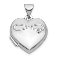 Sterling Silver Rhodium-plated Diamond Infinity 15mm Heart Locket