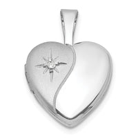 Sterling Silver RH-pl Brushed And Polished Diamond 12mm Heart Locket