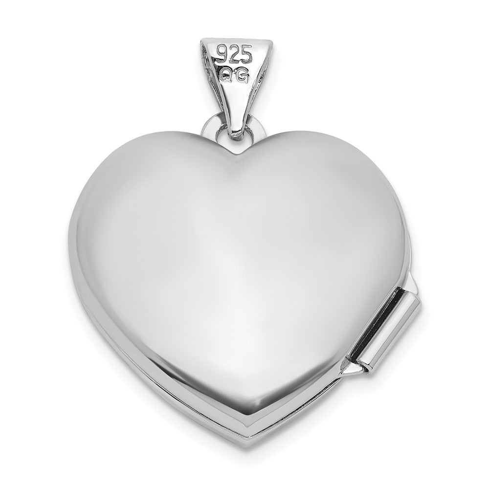 Sterling Silver RH-plat Lab Created Ruby July Birthstone 18mm Heart Locket