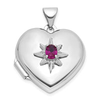 Sterling Silver Rhodium-plated Lab Created Ruby 18mm Heart Locket