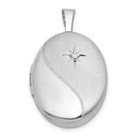 Sterling Silver RH-pl Brushed And Polished Diamond 19mm Oval Locket