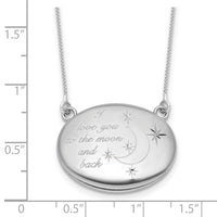 SS RH-pl 20mm Oval Love You To The Moon.. Locket w/2 in ext. Necklace
