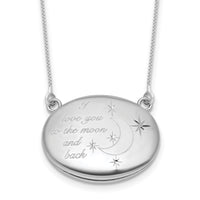 SS RH-pl 20mm Oval Love You To The Moon.. Locket w/2 in ext. Necklace