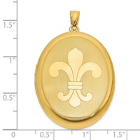 SS Gold-plated Brushed And Polished Fleur De Lis 28mm Oval Locket