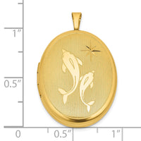 Sterling Silver Gold-plated Brushed And Polished Dolphin 20mm Oval Locket