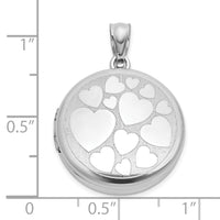 Sterling Silver RH-pl Brushed And Polished Multi Heart 20mm Round Locket