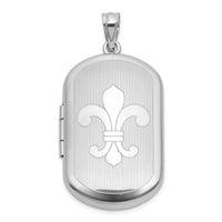 SS RH-pl Brushed And Polished Fleur De Lis 20mm Rectangle Locket