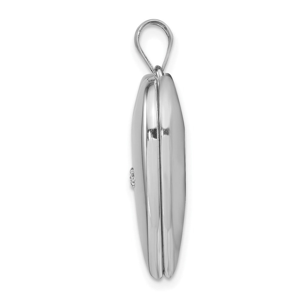 Sterling Silver Rhod-plated 24mm w/ Diamond Star Design Heart Locket