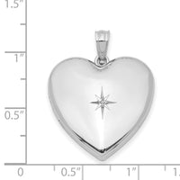 Sterling Silver Rhod-plated 24mm w/ Diamond Star Design Heart Locket