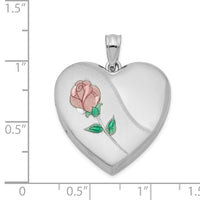 Sterling Silver Rhodium-plated 24mm Satin Enameled & D/C Rose Locket