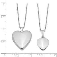 Sterling Silver Rhodium-plated Polished/Satin Heart Locket & Pendant Set